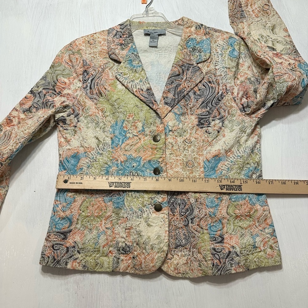 Analogy Petite Women’s Multicolor Paisley Textured Blazer Jacket PL Cotton Blend - Picture 4 of 7